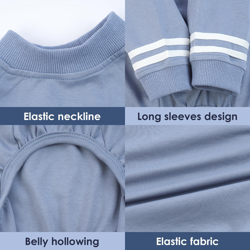 Katzinst dog bodysuit, dog clothes for small dogs, collar and cuffs made of ribbed knit, soft, breathable, warm dog pajamas for all seasons, white dog bodysuit with double stripes, haze blue S haze blue - BeesActive Australia
