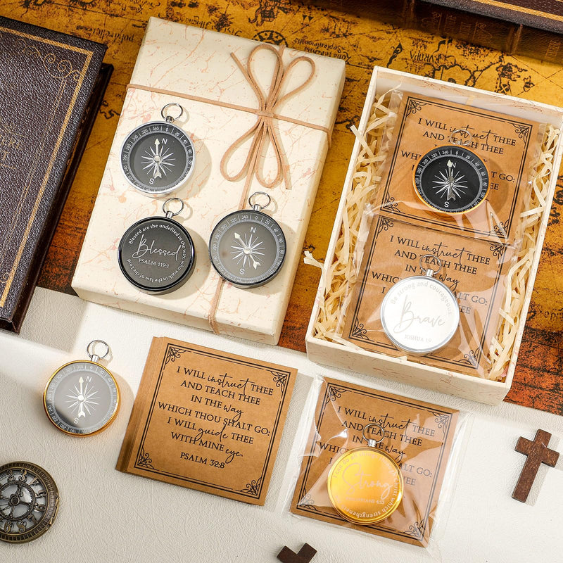 Kingdder 36 Sets Christian Compass Gifts for Men Bulk Baptism First Communion Favors Confirmation Cards Bible Verse Compass Religious Gift for Men Women, Pastor, Church, Graduation Gold Black Sliver - BeesActive Australia