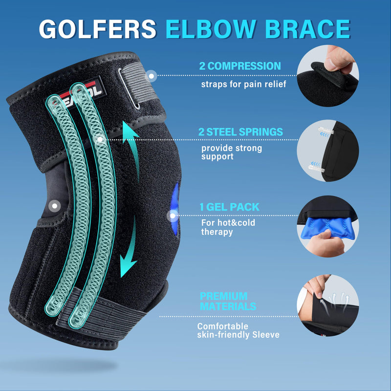 FEATOL Elbow Brace with Ice Pack for Tendonitis and Tennis Elbow-Pain Relief for Cubital Tunnel, Ulnar Nerve Entrapment, Bursitis-Reusable Ice Pack Brace for Men and Women, Medium