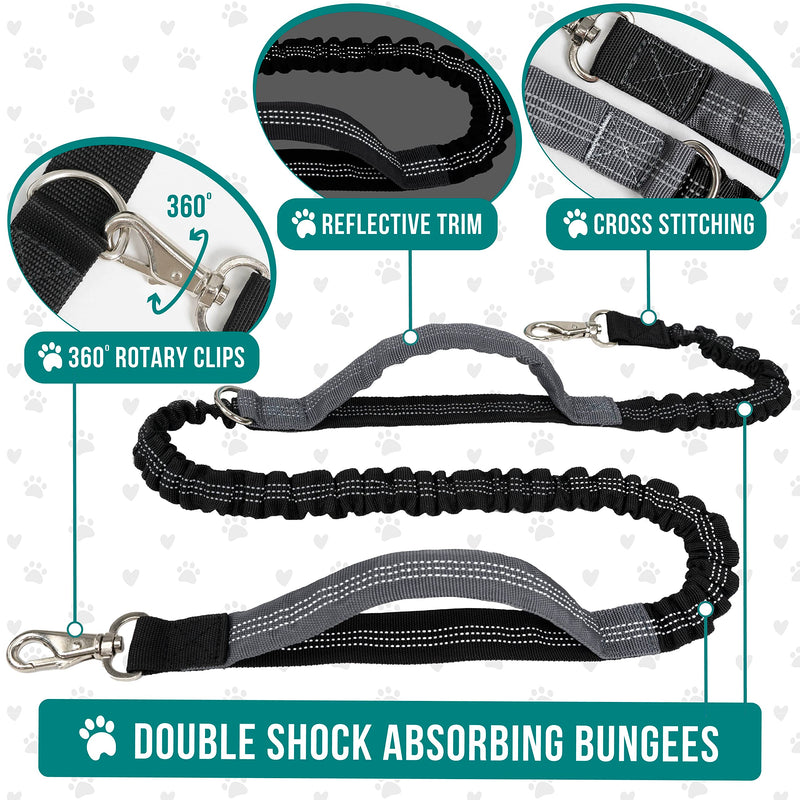 PetAmi Hands Free Dog Leash, Running Leash Belt Bag for Walking, Jogging, Waist Double Zipper Pouch with Poop Dispenser, Dual Padded Handles Reflective Bungee Single, Purple, 1 Leash - BeesActive Australia