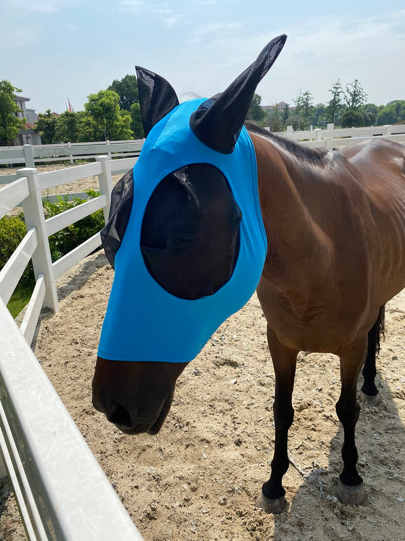 Horse Fly Mask,Fly Masks for Horses with Ears, Comfortable&Elasticity Lycra Upgrade Fly Mask with UV Protection(Sky Blue) Sky blue - BeesActive Australia