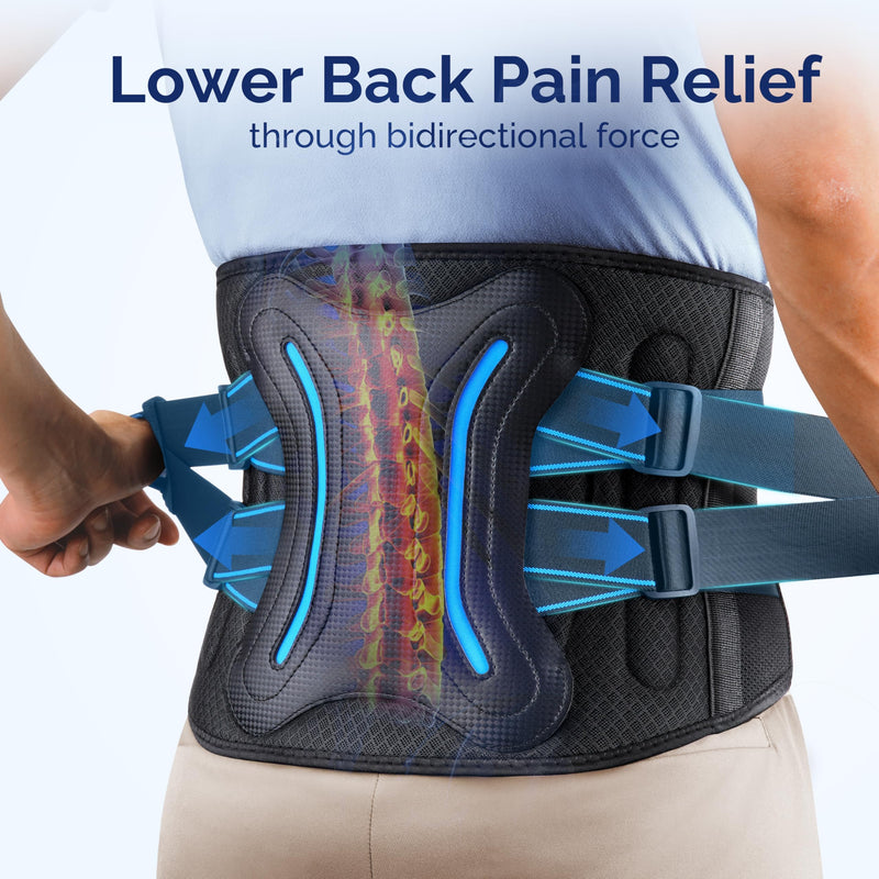 FEATOL Lower Back Brace with 5 Reinforced Stays for Women and Men, Adjustable Snug-Fit Lumbar Support Belt for Work, Size L, Waist 34.3"-39.4" Large Black - BeesActive Australia