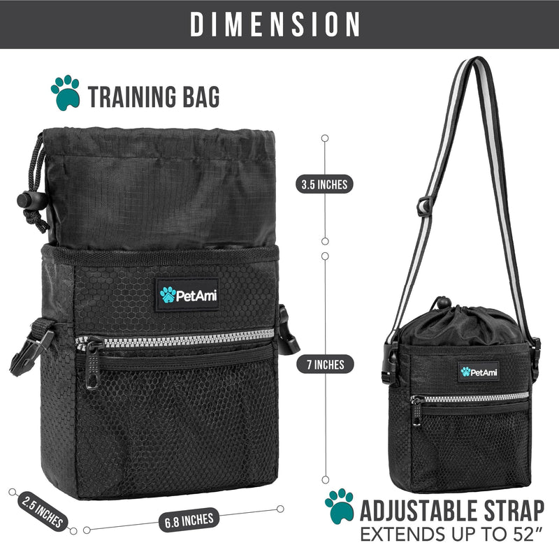 PetAmi Dog Treat Pouch, Pet Treat Pouch for Training, Dog Walking Bag Holder for Kibbles, Pet Food Toy, Dog Trainer Essentials Supplies, Poop Bag Dispenser, 3 Ways to Wear (Black) One Size Black - BeesActive Australia