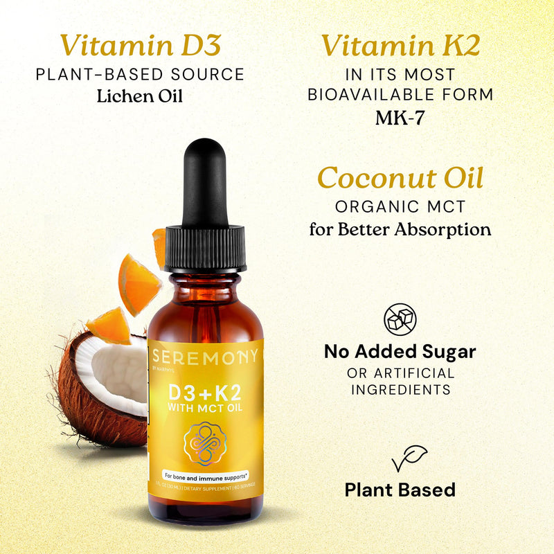 MARPHYL SEREMONY - Vitamin D3 4000 IU + K2 - Vitamin Liquid Drops for Adults & Kids, Vegan, Organic - Immune System Support, Bone Health, Mood Support, Healthy Skin - Made in USA (1 oz)