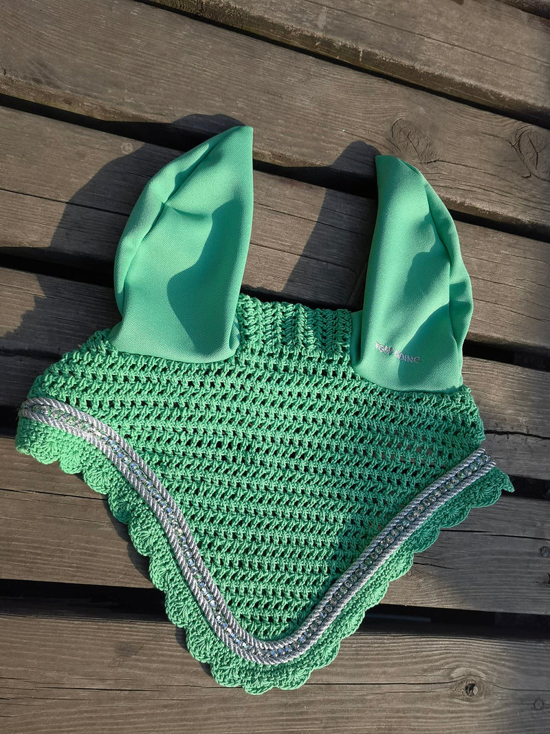TGW RIDING Horse Ear Bonnet/Net/Hat/Horse Hood/Mask Horse Veil Horse Ear Bonnet (Full, Apple Green) Full - BeesActive Australia