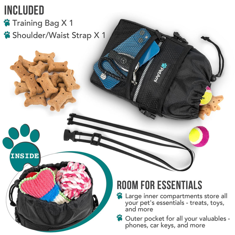 PetAmi Dog Treat Pouch, Pet Treat Pouch for Training, Dog Walking Bag Holder for Kibbles, Pet Food Toy, Dog Trainer Essentials Supplies, Poop Bag Dispenser, 3 Ways to Wear (Black) One Size Black - BeesActive Australia