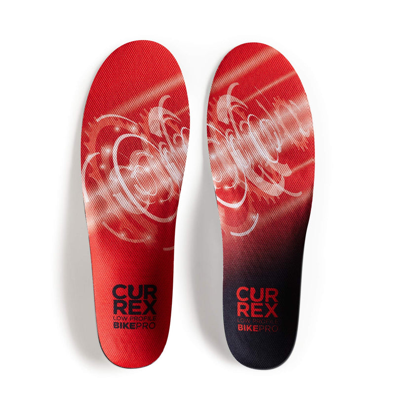 CURREX BikePro Insoles for Cycling, Bicycle & Motorcycle Riding – Arch Support Shoe Inserts w/Metatarsal Pads, Helps Reduce Fatigue + Improve Stability & Fit – for Men & Women – Low Arch, 2XL Low Arch - Red 2X-Large (Mens 13-15)