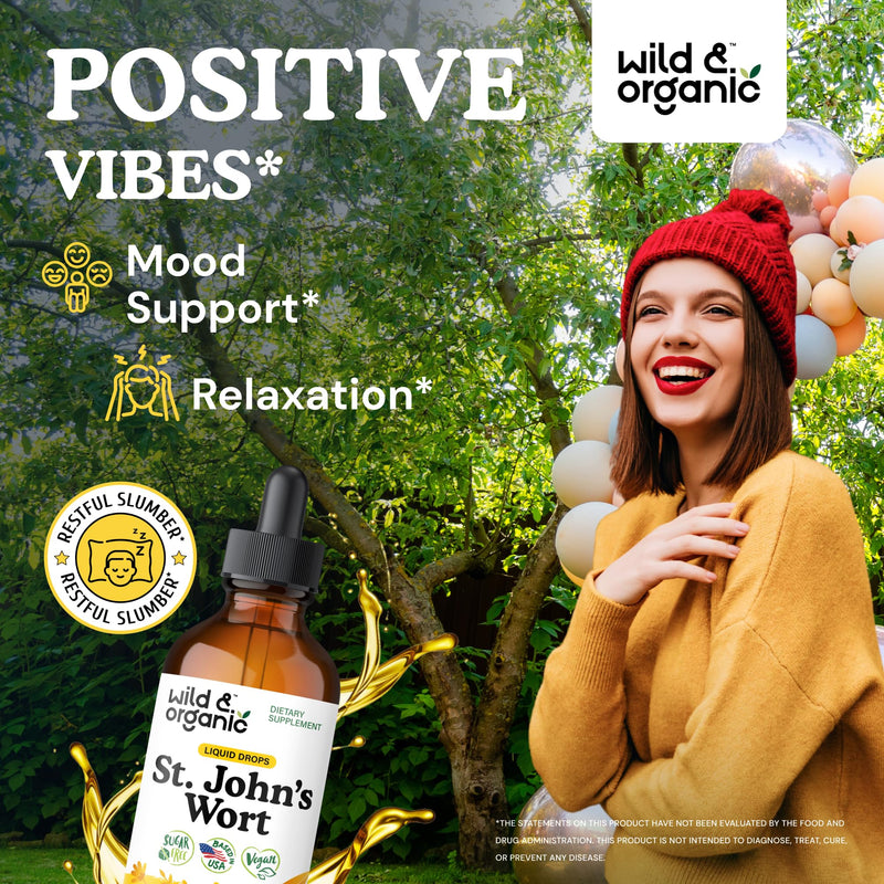 Wild & Organic St Johns Wort Tincture - Mood Support - Calming St John's Wort Supplement - Hypericum Perforatum Herbal Liquid Drops - Vegan, Sugar & Alcohol Free - 4 fl oz 4 Fl Oz (Pack of 1) - BeesActive Australia