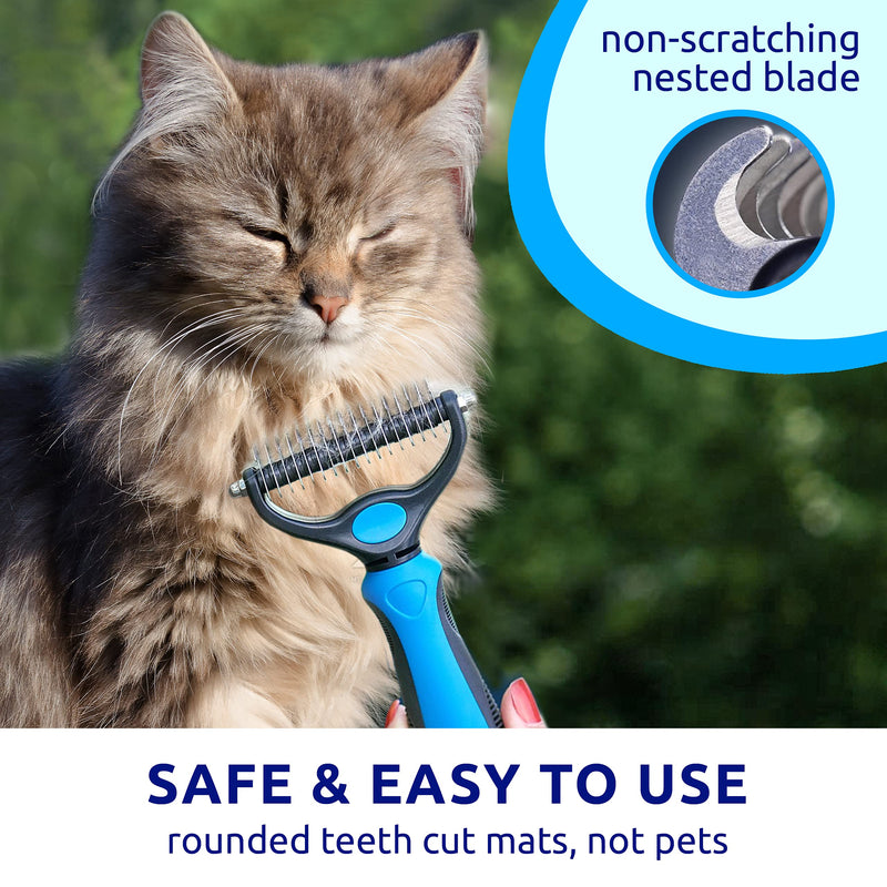 Pat Your Pet Deshedding Brush - Double-Sided Undercoat Rake for Dogs & Cats - Shedding Comb and Dematting Tool for Grooming, Extra Wide Blue - BeesActive Australia