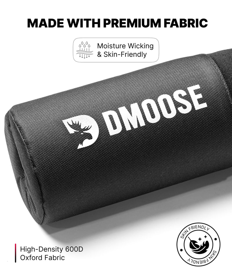 DMoose Fitness Barbell Pad for Hip Thrust, Squat & Lunges - Non-Slip Thick Foam Cushion for Neck and Back Support with Two Straps - Hip Thrust Pad for Leg Day - Fits All Olympic Bars and Smith Machine Black with Fabric Cover