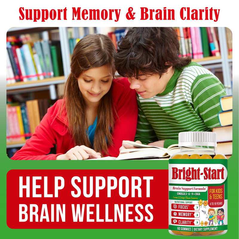 BrightStart Focus Gummies for Kids & Teens – Kids Focus and Attention Supplements with Omega 3 DHA, Brain Support Supplement for Teens, Kids Omega 3 Gummies, Daily Children’s Focus Gummy, 60 Ct