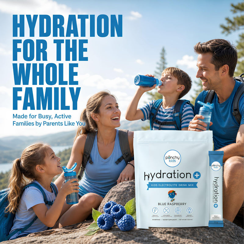 Hydration+ Electrolyte Drink Mix for Kids – Sugar Free, Immune & Bone Support with Vitamin D, Zinc & K2 – Blue Raspberry, 20 Stick Packs 20 Servings (Stick Packs)