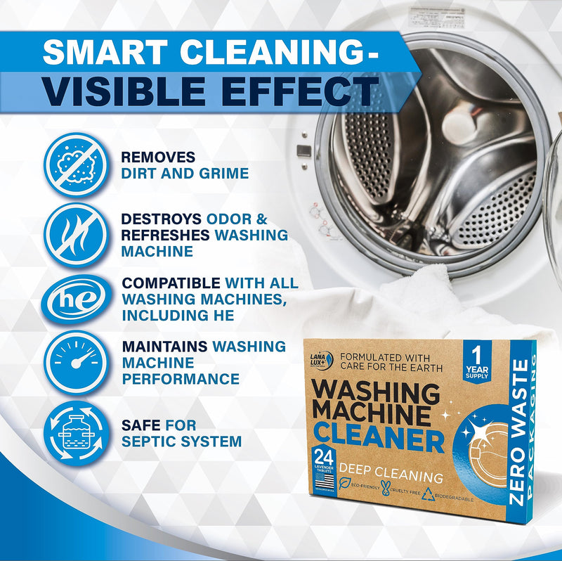 Washing Machine Cleaner Tablets 24 Pack - Deep Washer Machine Cleaner Tablets Descaler For HE Front Loader & Top Load Washer - Sustainable & Eco-Friendly Washer Cleaner Tablets - 12 Month Supply - BeesActive Australia