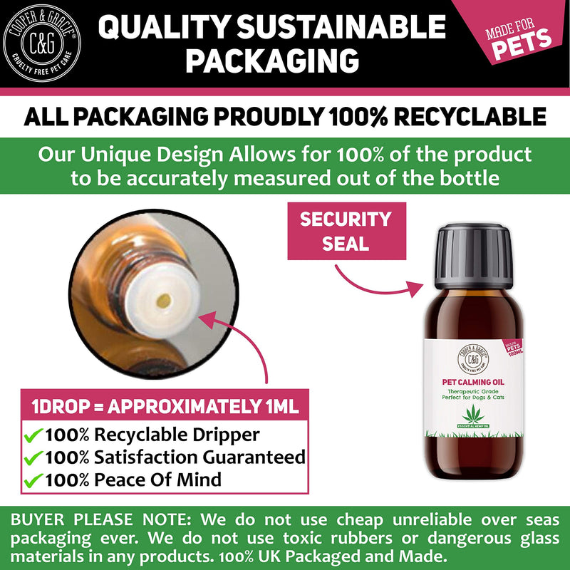 Pet Hemp Calming Oil 100ml | Aromatherapy & Massage | Quick Action Soothes Muscle & Joint | Reduces Irritation Instant Absorb | Vet Recommended | Best For Cat & Dog | Cruelty Free