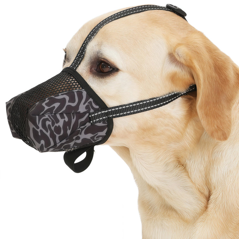 Pezluxe Dog Muzzle, Mesh Soft Muzzle for Small Medium Large Sized Dogs, Breathable Reflective Adjustable Dog Mouth Guard for Scavenging Grooming Biting Chewing Walking Vet Visits, Black, 2XL