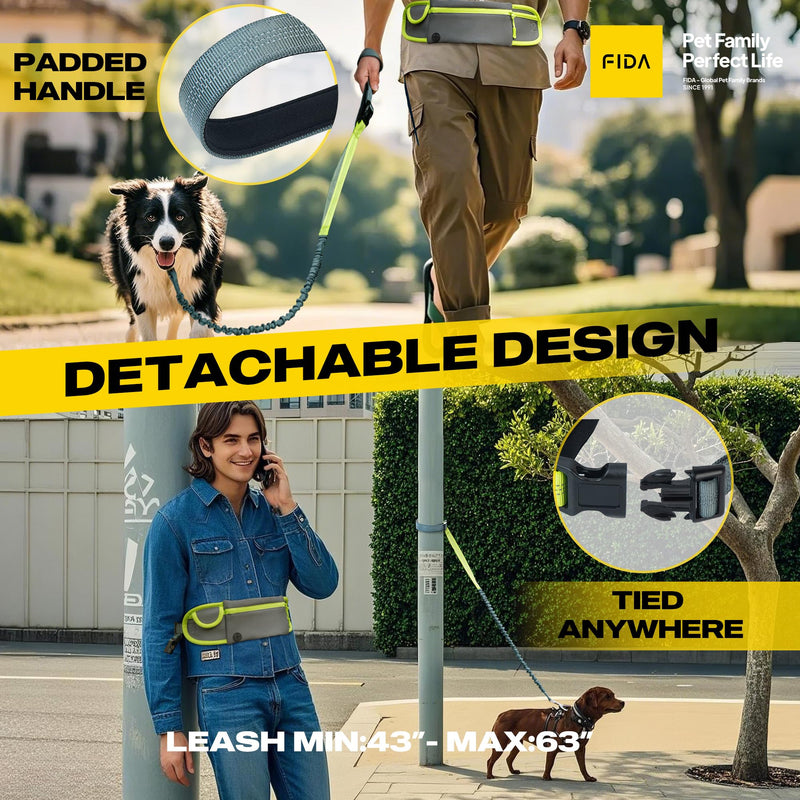 Fida 3-in-1 Hands Free Dog Leash with Zipper Pouch & Bungee, Reflective Crossbody Waist Running Leash for Dogs with Traffic Handle for Safe Walking, Jogging - BeesActive Australia