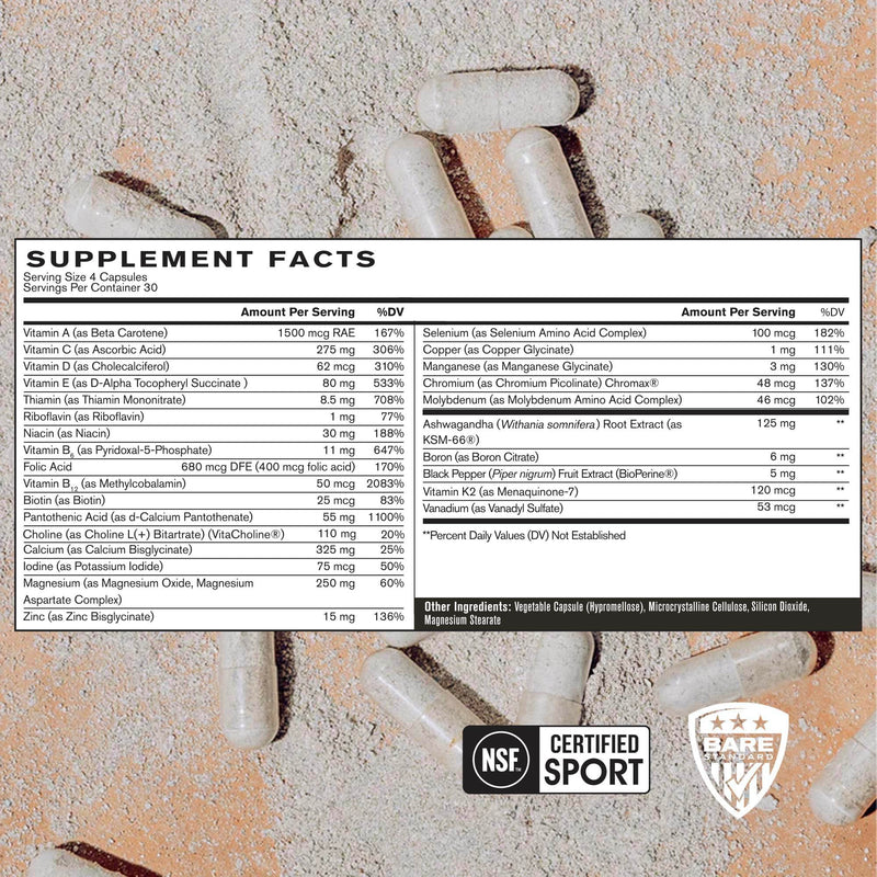 BARE PERFORMANCE NUTRITION, BPN Strong Multi-Vitamin, Foundational Health, Improved Mood and Sleep, Adaptogens, Improved Cognitive Health 30 Count (Pack of 1)