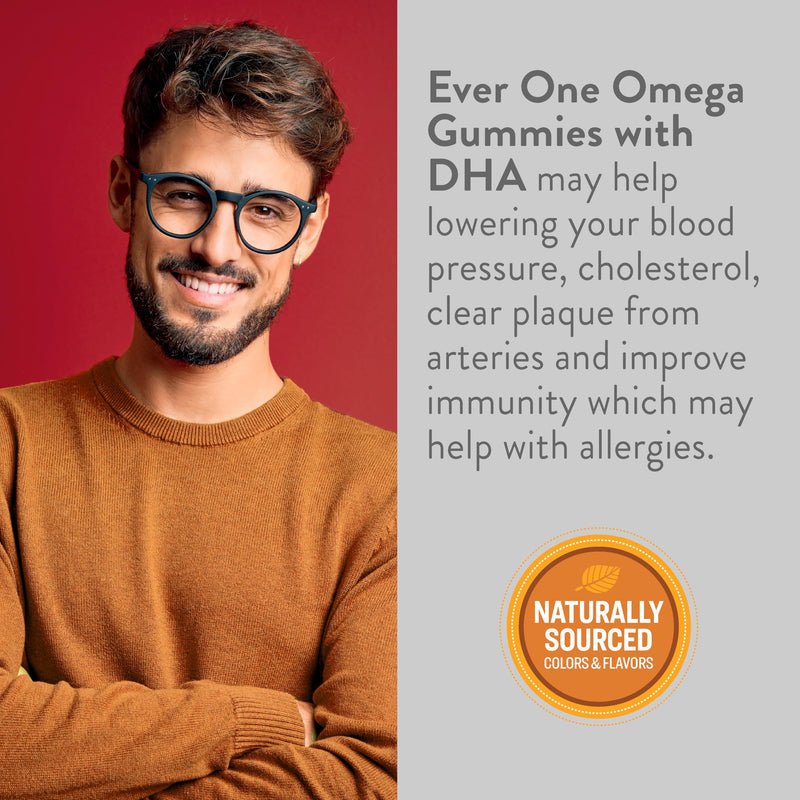 Ever One Omega Fish Oil Gummies for Adults & Teens with DHA, Omega 3, 6, 9 | Support Brain and Cardiovascular Health Supplement - Vegan, Gelatin Free, GMO Free - Orange & Lemon Flavored
