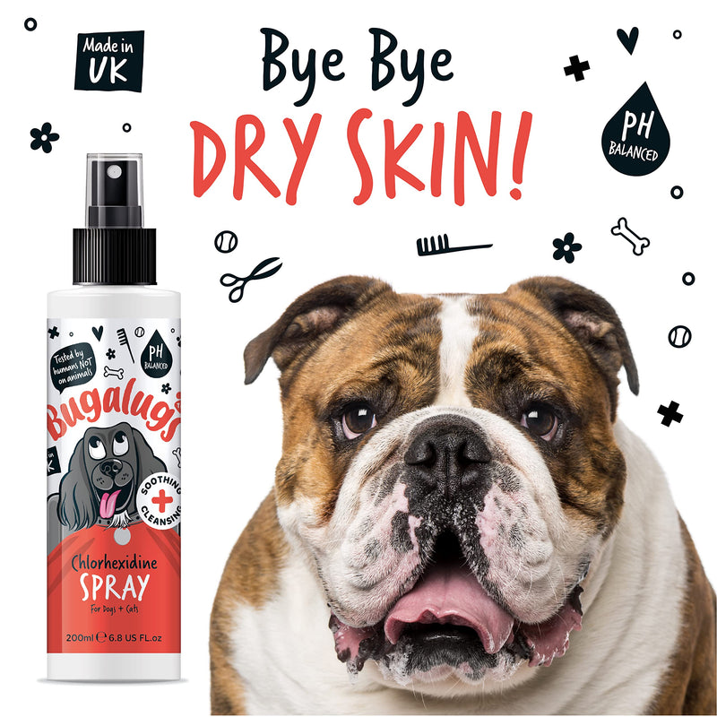 BUGALUGS Dog Spray for pawly skin - dog grooming pet spray. Great for dogs with stressed skin. Cleans Wrinkles for puppy, dogs & cat grooming