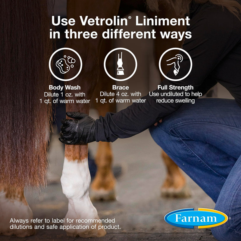 Farnam Vetrolin Horse Liniment for Muscle Soreness, Stiffness and Inflammation Relief on Horses, Helps Reduce Swelling, Aids in Pain Relief, 32 Oz. Quart - BeesActive Australia
