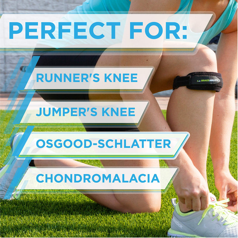BraceAbility Patellar Tendon Support Strap - Knee Stabilizer Brace with Adjustable Band for Patella Tendonitis, Osgood Schlatter, Soccer, Basketball, Running, Jumper's Knee, Tennis, Volleyball (2XL) 2X-Large - BeesActive Australia