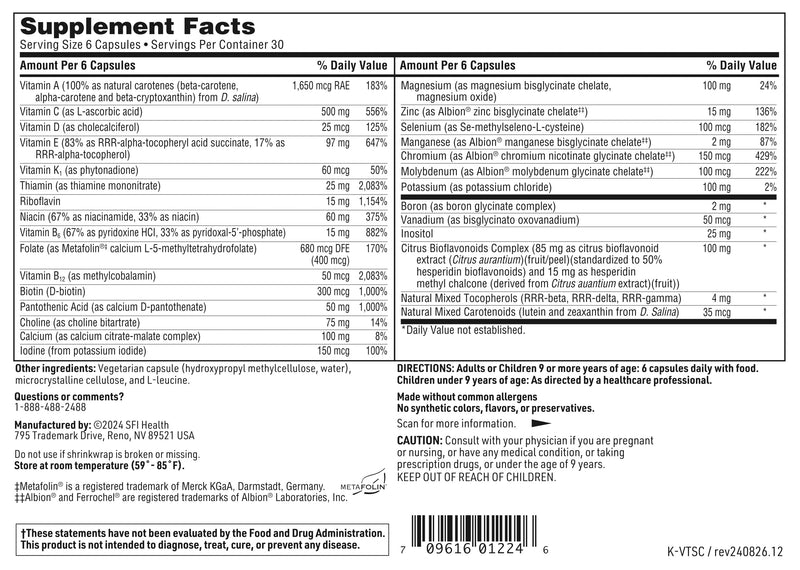 Klaire Labs SFI Health VitaSpectrum Capsules, 180ct | Multivitamin for Kids with 28 Essential Nutrients Including Folate, B12, B6, Antioxidants, Vitamin E & D3, No Copper or Iron