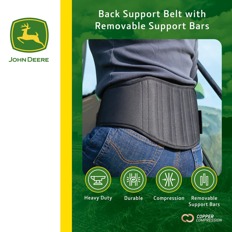 John Deere Back Brace by Copper Compression – Lower Back Belt for Sciatica, Lumbar Pain, Herniated Discs, Muscle Strain – Heavy-Duty Compression with Removable Stabilizers – S/M Small/Medium