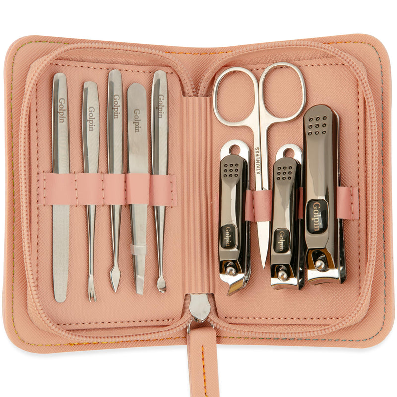9 Pcs Manicure Set for Women Men & – Stainless Steel Manicure & Pedicure Kit with Travel Nail Grooming Case, Nail Clippers, Cuticle Tools – Gift-Ready Mens Manicure Kit & Womens Grooming Set Pink