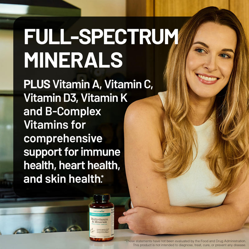 NatureWise Multivitamin for Women + Stress Support with Organic Whole Foods & Natural Minerals-B-Complex+Vitamin C+D3 K2 for Immunity,Hair,Skin & Nails-Non-GMO-60 Capsules[30-Day Supply], (Pack of 2) 60 Count (Pack of 2) Probiotics