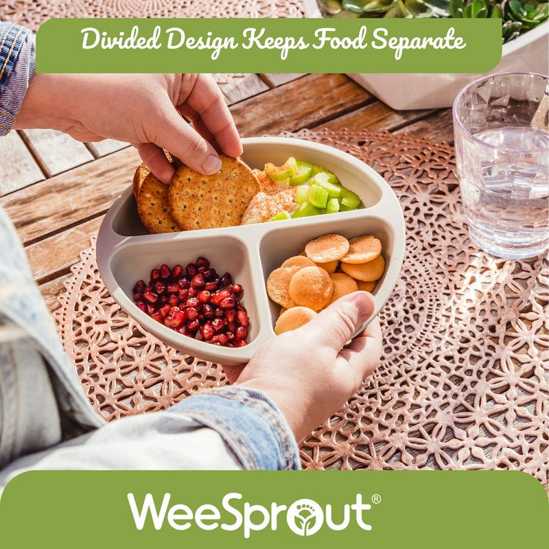 WeeSprout Suction Plates with Lids for Babies & Toddlers - 100% Silicone, Dinnerware Stays Put, Divided Design for Picky Eaters, Microwave & Dishwasher Friendly, 3 Pack Matte Dark Grey, Blue & Green - BeesActive Australia