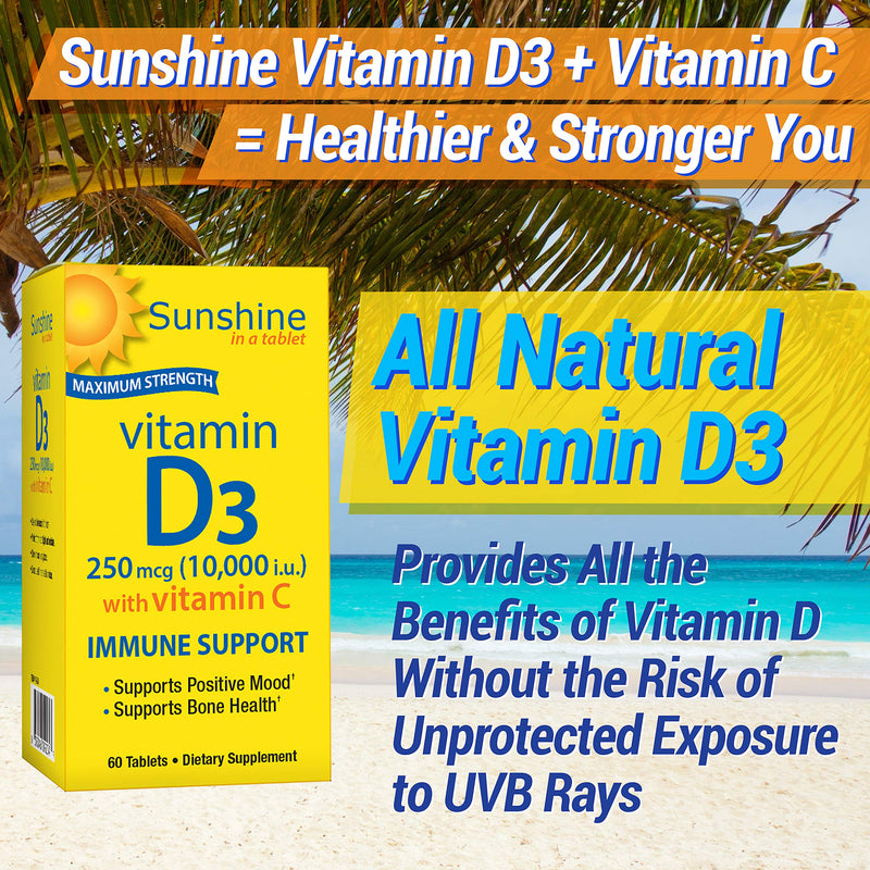 Sunshine Vitamin D 10,000 IU, Healthy and Strong Bones, 30 Servings 30 Count (Pack of 1)