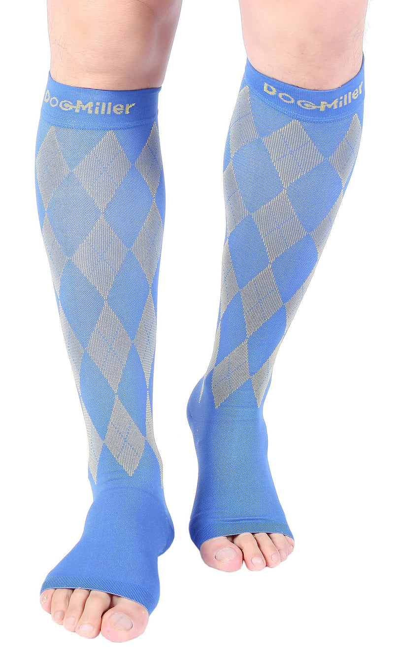Doc Miller Open Toe Compression Socks for Men & Women, 20-30 mmHg Knee High Support, Toeless Design for Daily Leg Comfort, Breathable Nylon Spandex, 1 Pair X-Large Yellow Blue - BeesActive Australia