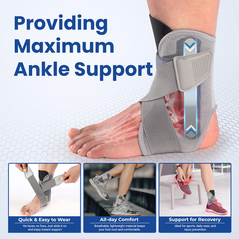 Ankle Brace for Women Men, Ankle Support Brace for Injury Recovery, Sprain, Achilles, Tendon, Ankle Support for Women Men with Adjustable Wrap, Ankle Stabilizer for Sports Gray