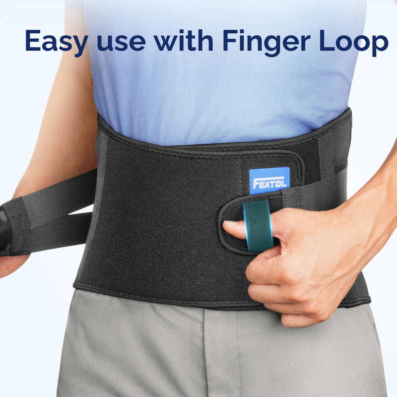 FEATOL Lower Back Brace with 5 Reinforced Stays for Women and Men, Adjustable Snug-Fit Lumbar Support Belt for Work, Size L, Waist 34.3"-39.4" Large Black - BeesActive Australia