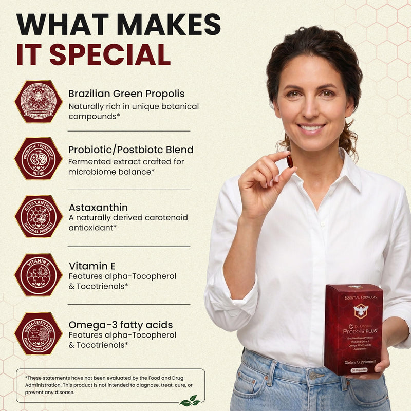 Dr Ohhira's Propolis Plus Bee Propolis Capsules | Gold Standard | 30 Count | Contains Pro- Postbiotic Blend with Omega3, Astaxanthin & Vitamin E for Immune, Digestion & Antioxidant Support. 30 Count (Pack of 1)