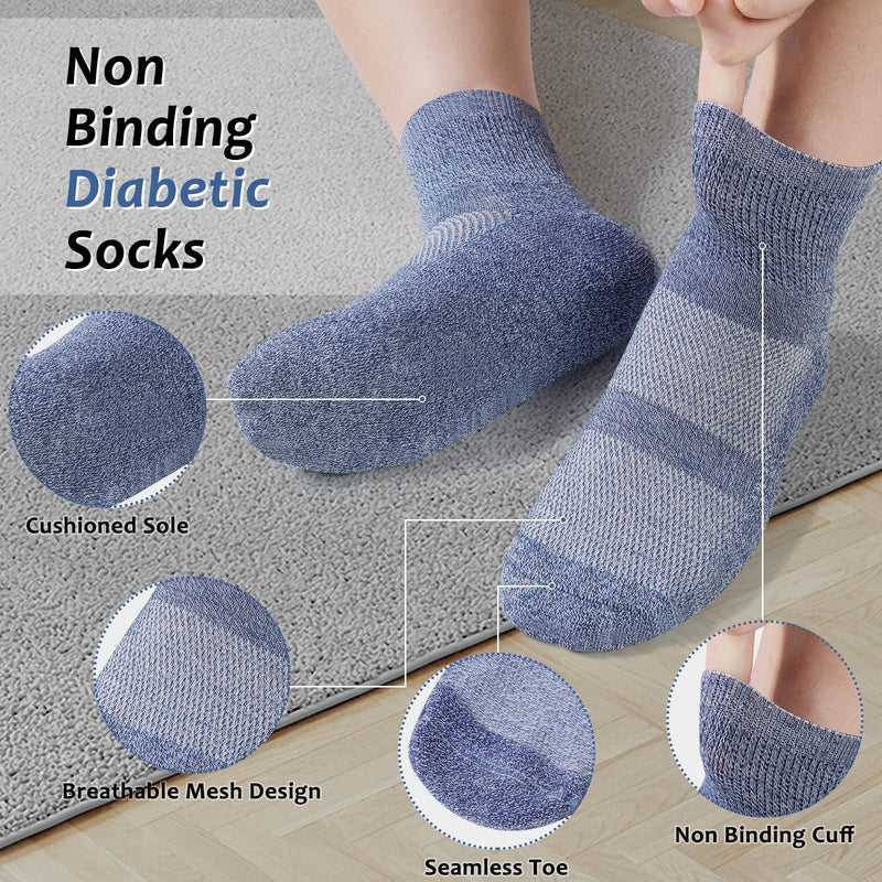 Diabetic Socks for Men Women,5 Pairs Bamboo Non-Binding Diabetic Ankle Socks for Women(Black-Medium) Black Medium