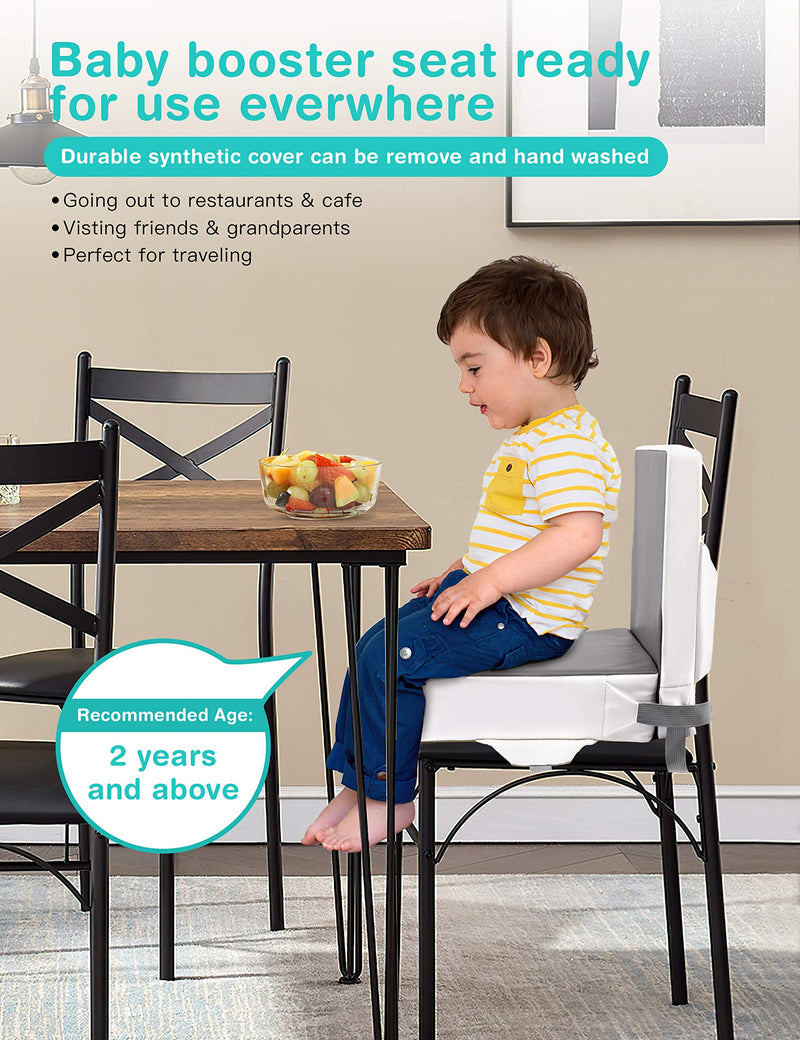 OTTOLIVES Toddler Booster Seat for Dining Table Thick Increasing Waterproof PU Washable Cushion with 2 Adjustable Straps Safety Buckle (Grey) Grey - BeesActive Australia