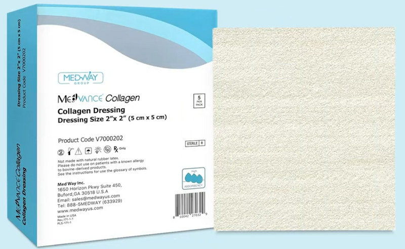 MedVance Collagen Sponge Wound Dressing, 100% Bovine, 2"x2", Box of 5 2"x2" Dressing