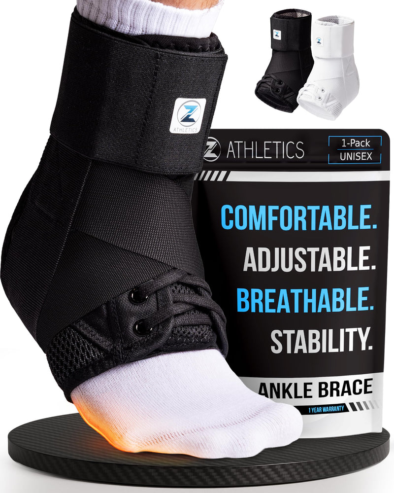 Z ATHLETICS Ankle Brace for Women & Men - Lace Up Adjustable Support with Side Stabilizers for Sprained Ankle, Achilles Tendonitis Relief | Basketball, Volleyball, Running & Sports Recovery Black Medium