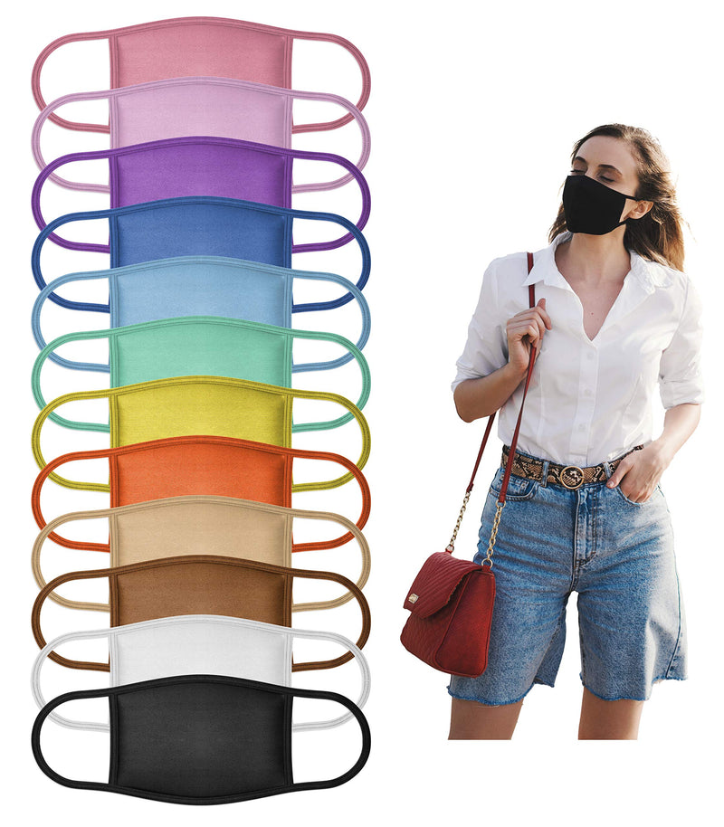 12 Pack Face Masks | Washable and Reusable | 2 Ply Cotton Spandex | Regular Size 12 Pack - Solid Colors - BeesActive Australia