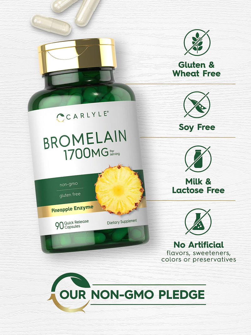 Carlyle Bromelain 1700 mg | 90 Capsules | Pineapple Enzyme Supplement | Non-GMO and Gluten Free - BeesActive Australia