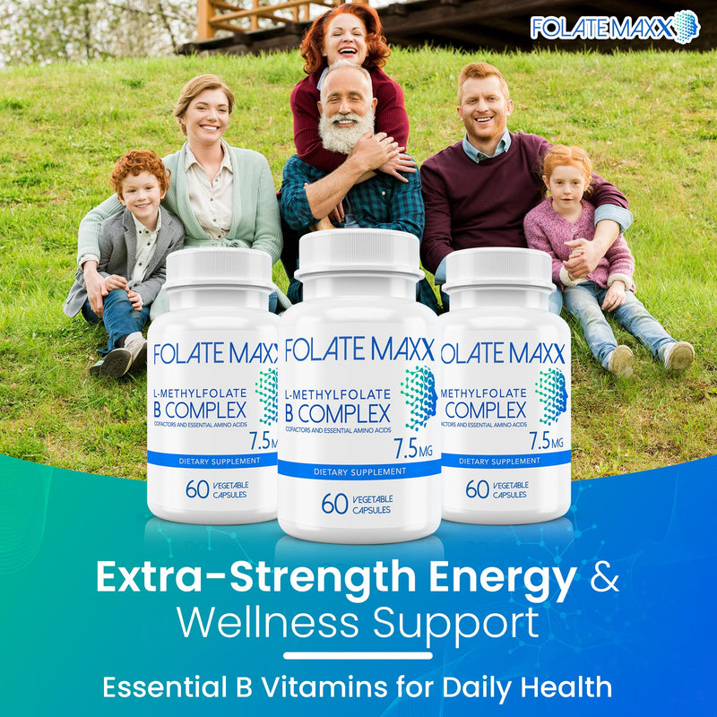L Methylfolate 7.5mg with Active Vitamin B Complex – 60 Capsules – High Potency 5-MTHF with B6 Blend and Methyl B12 Supplement – 3-in-1, Non-GMO, Gluten Free (2-Month Supply) 1 Count (Pack of 60)