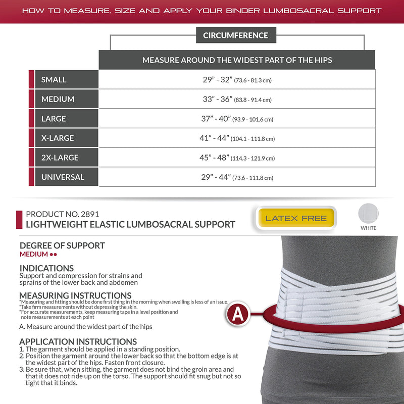 OTC Lumbosacral Support, 7-inch Lower Back, Lightweight Compression, Elastic, White, Medium - BeesActive Australia