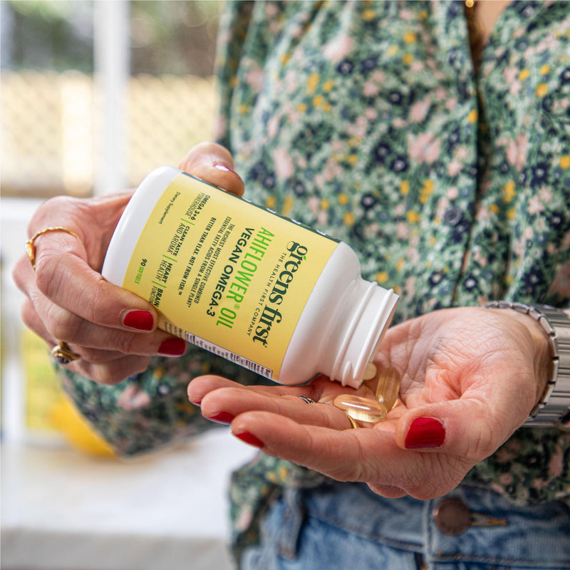 Greens First Ahiflower Oil Plant-Based Omega-3 Supplement, 90 Softgels | Vegan Omega-3, Supports Brain, Immune, Joint & Heart Health, Essential Fatty Acids, Gluten-Free/Dairy-Free/Soy-Free
