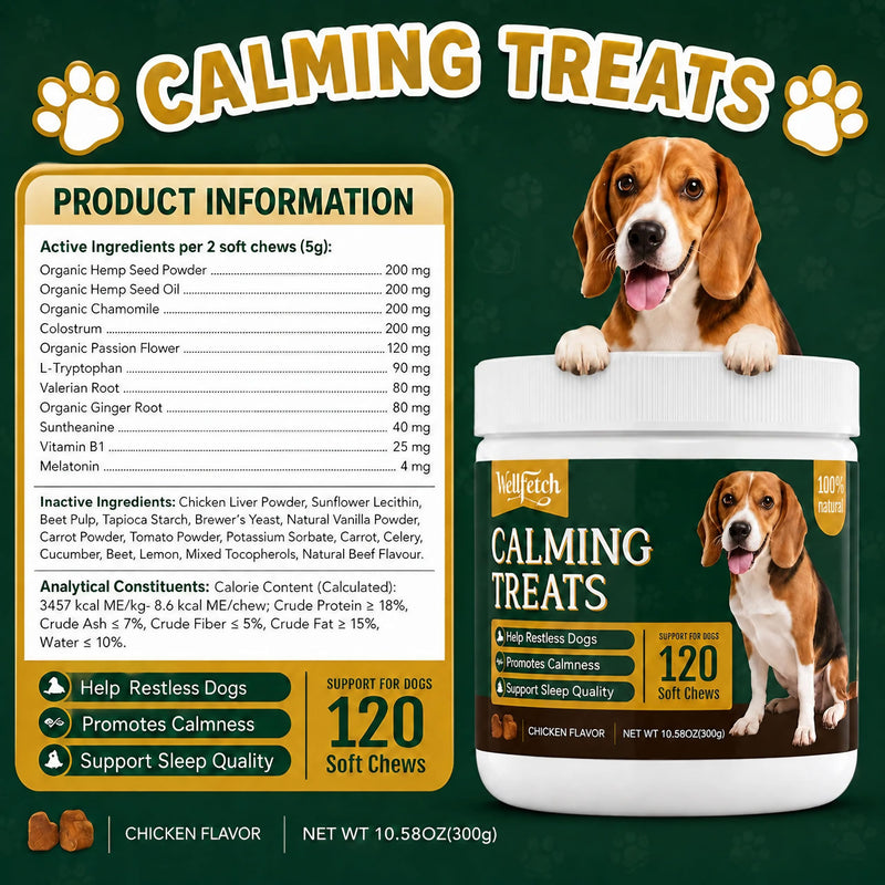 Dog Calming Treats for Anxiety & Stress Relief, Promotes Relaxation, Hemp Calming Chews for Dogs with Chamomile, Melatonin, Valerian Root & L-Tryptophan – Helps with Barking, Hyperactivity, Thunder