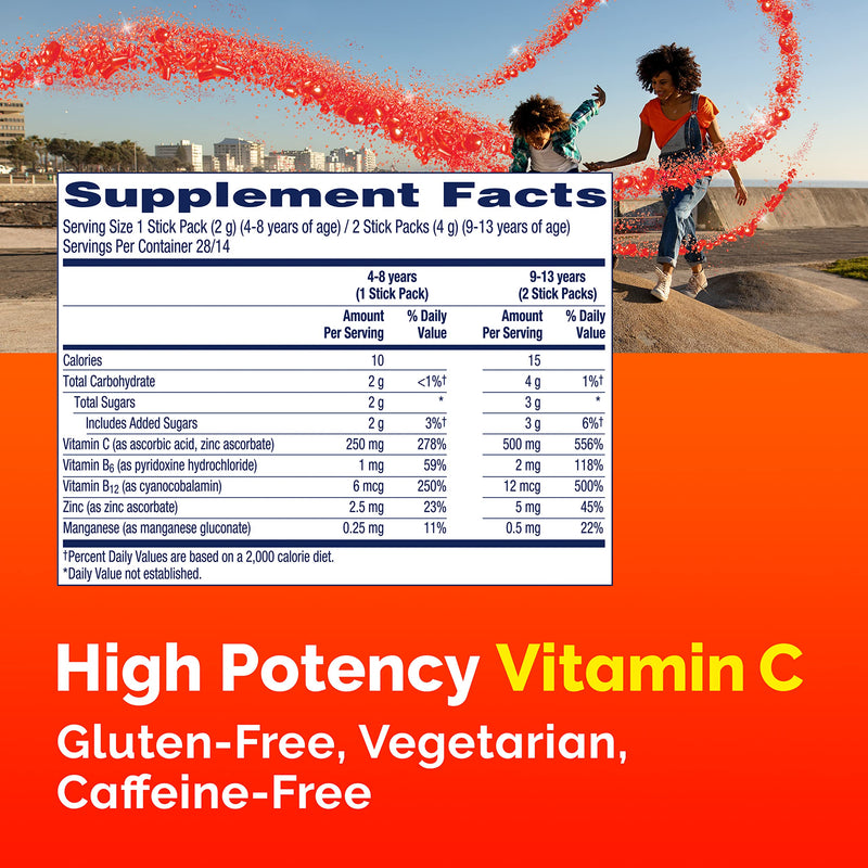 Emergen-C Kidz Crystals, On-the-Go Emergen-C Immune Support Supplement with Vitamin C, B Vitamins, Zinc and Manganese, Sparkly Strawberry - 56 Stick Packs - BeesActive Australia