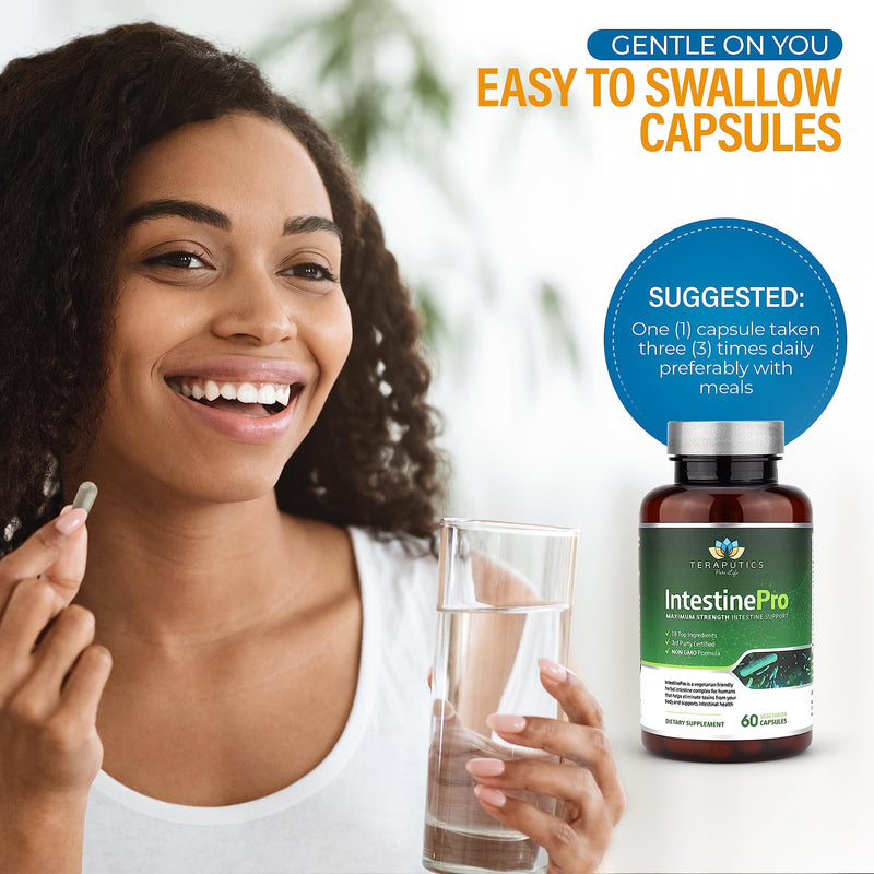 IntestinePro - Gut Health Supplement with Non-GMO Wormwood, Black Walnut, Clove, Pumpkin Seed + 14 More Premium Ingredients - Natural Support for Humans - 60 Vegetarian Capsules
