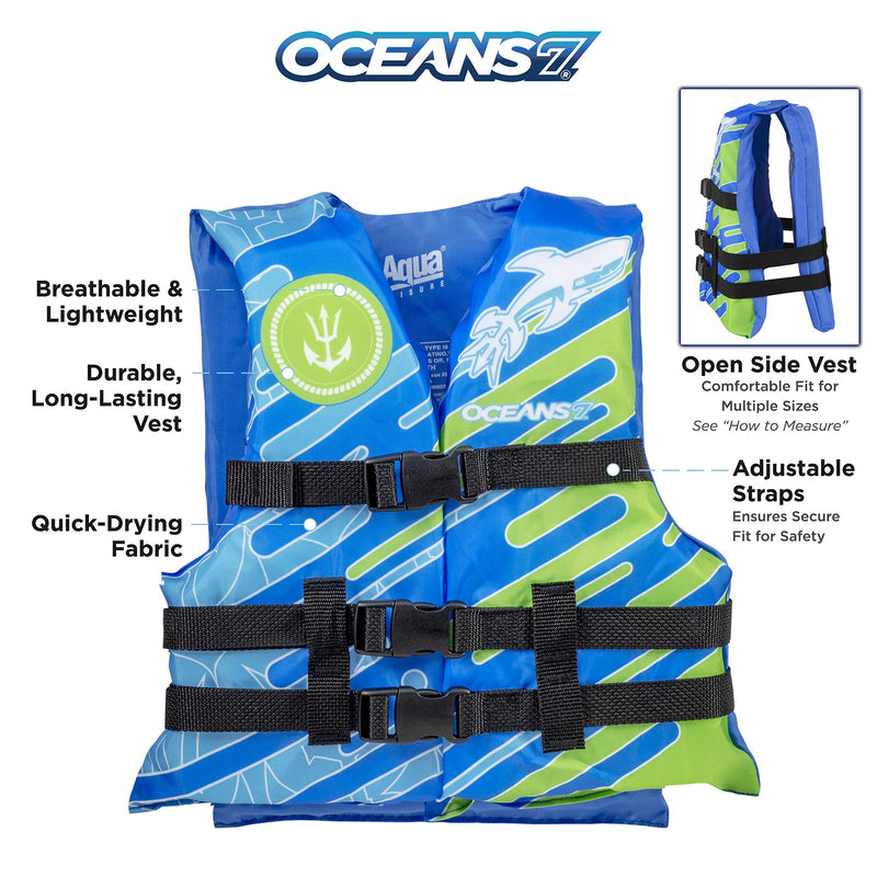 Oceans 7 US Coast Guard Approved Life Jacket for Infant, Kids, Youth, – Type II & III Vest, Personal Flotation Device Blue/White – Youth (50-90 lbs) - BeesActive Australia