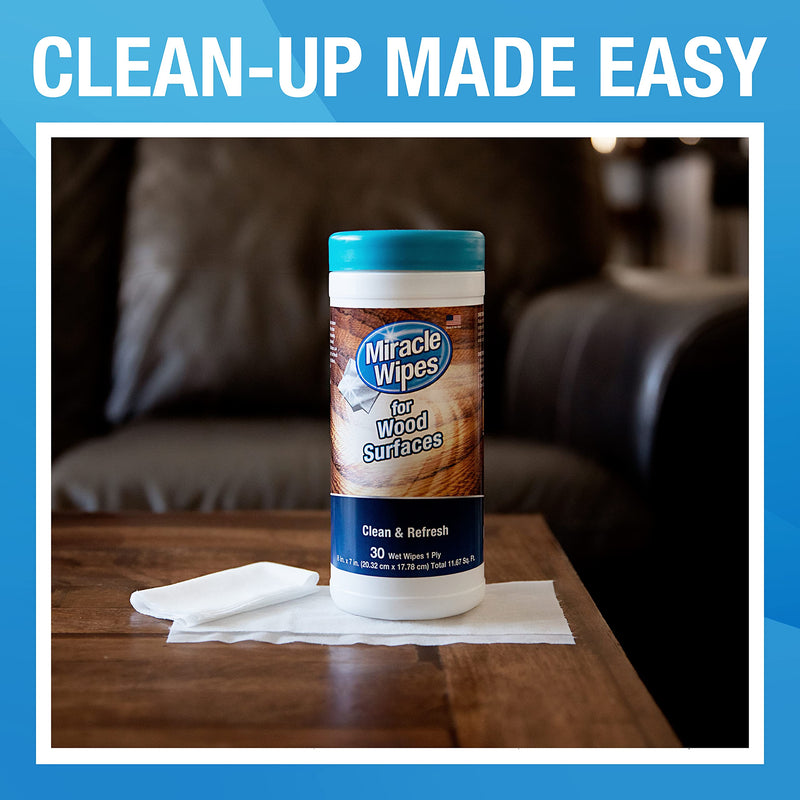 MiracleWipes for Wood Surfaces, Remove Dirt and Grime Buildup, Clean, Protect, and Polish Cabinets, Furniture, and Wood Floors, Great for Kitchen and Bathroom Cleaning Support - 30 Count 30 Count (Pack of 1) - BeesActive Australia