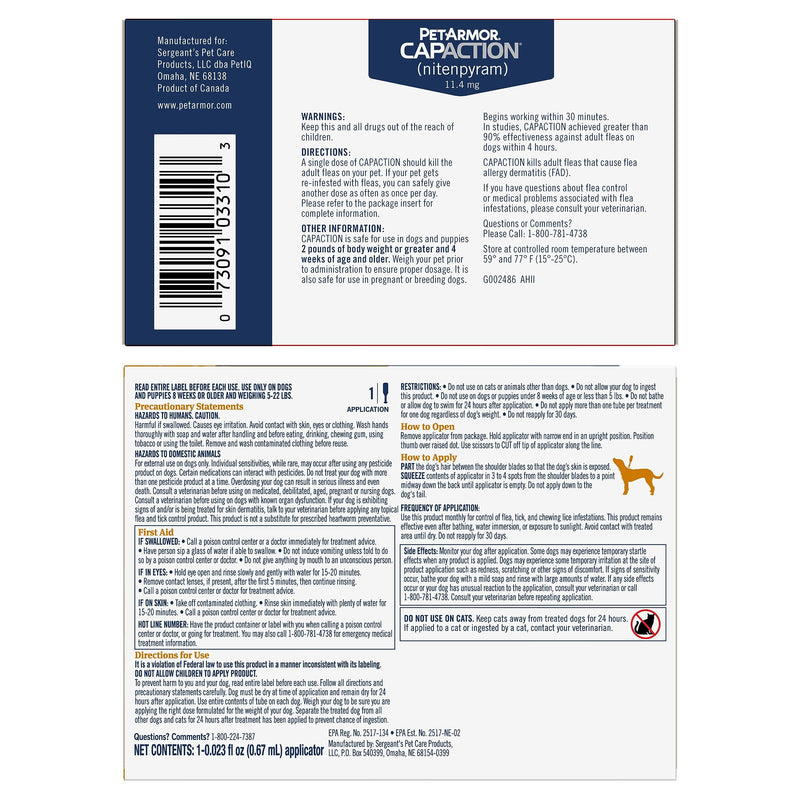 PetArmor CAPACTION Oral Flea Treatment for Dogs (6 Doses) + Bonus PetArmor Plus Topical Flea & Tick Treatment & Preventative for Dogs 5-22 lbs (1 Dose) Treat + Prevent